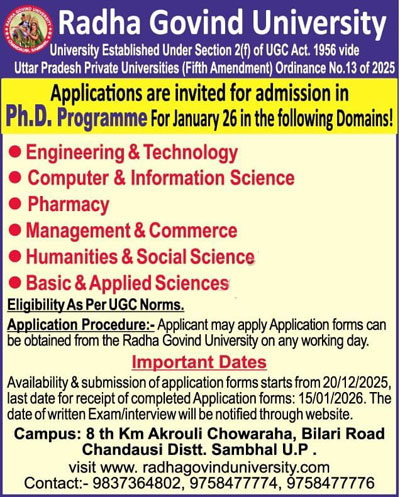 radha govind university sambhal phd program